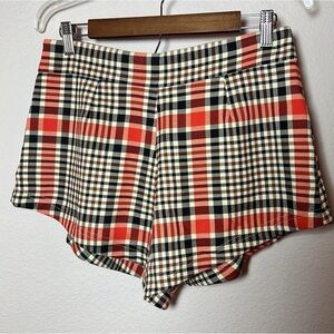 Free People Mayfair Pleated Plaid Shorts Black Red High Rise Size 6 Academia